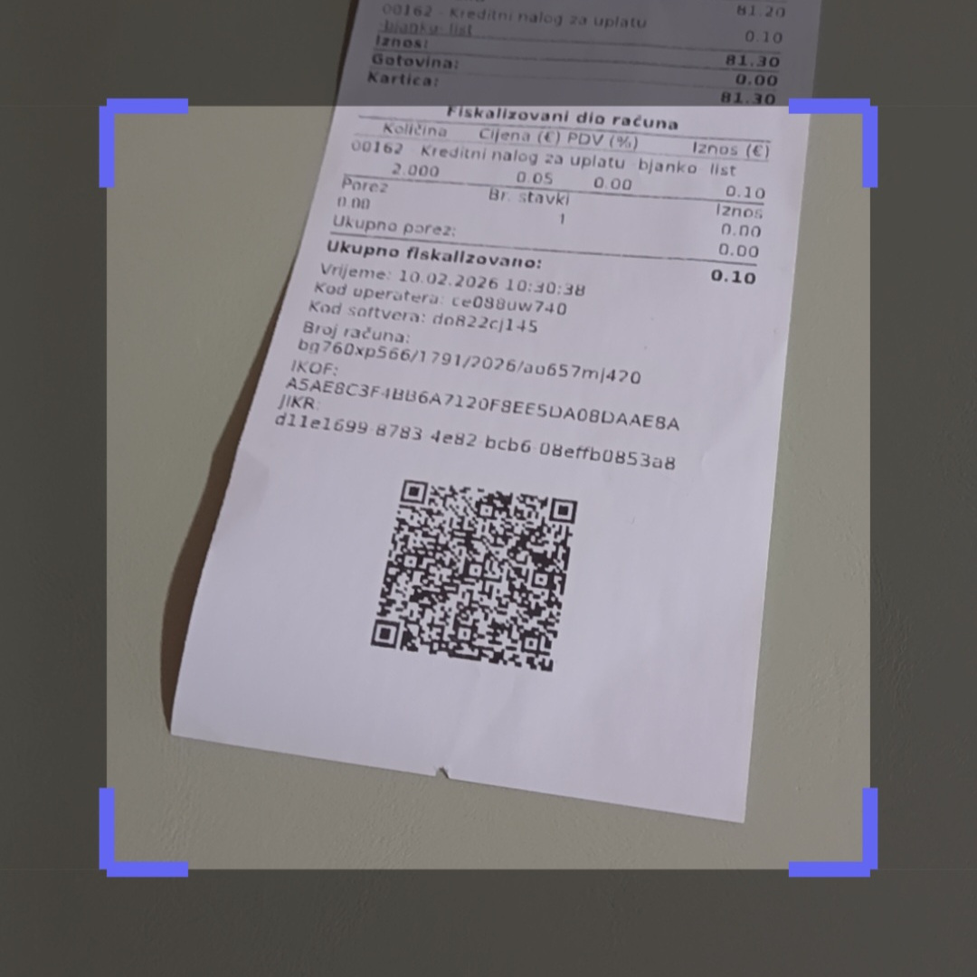 Scanning the QR code on a receipt