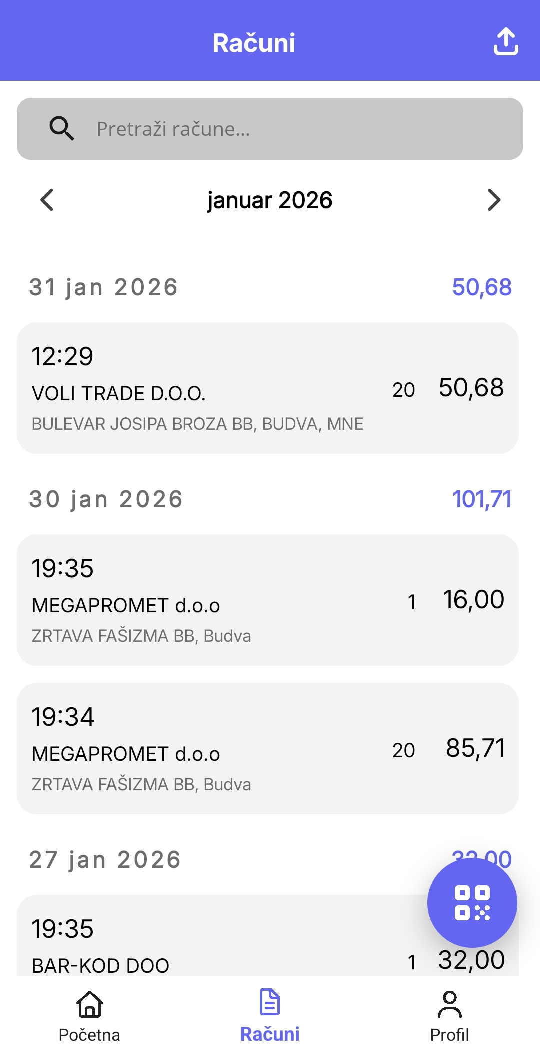 Lista računa (light)