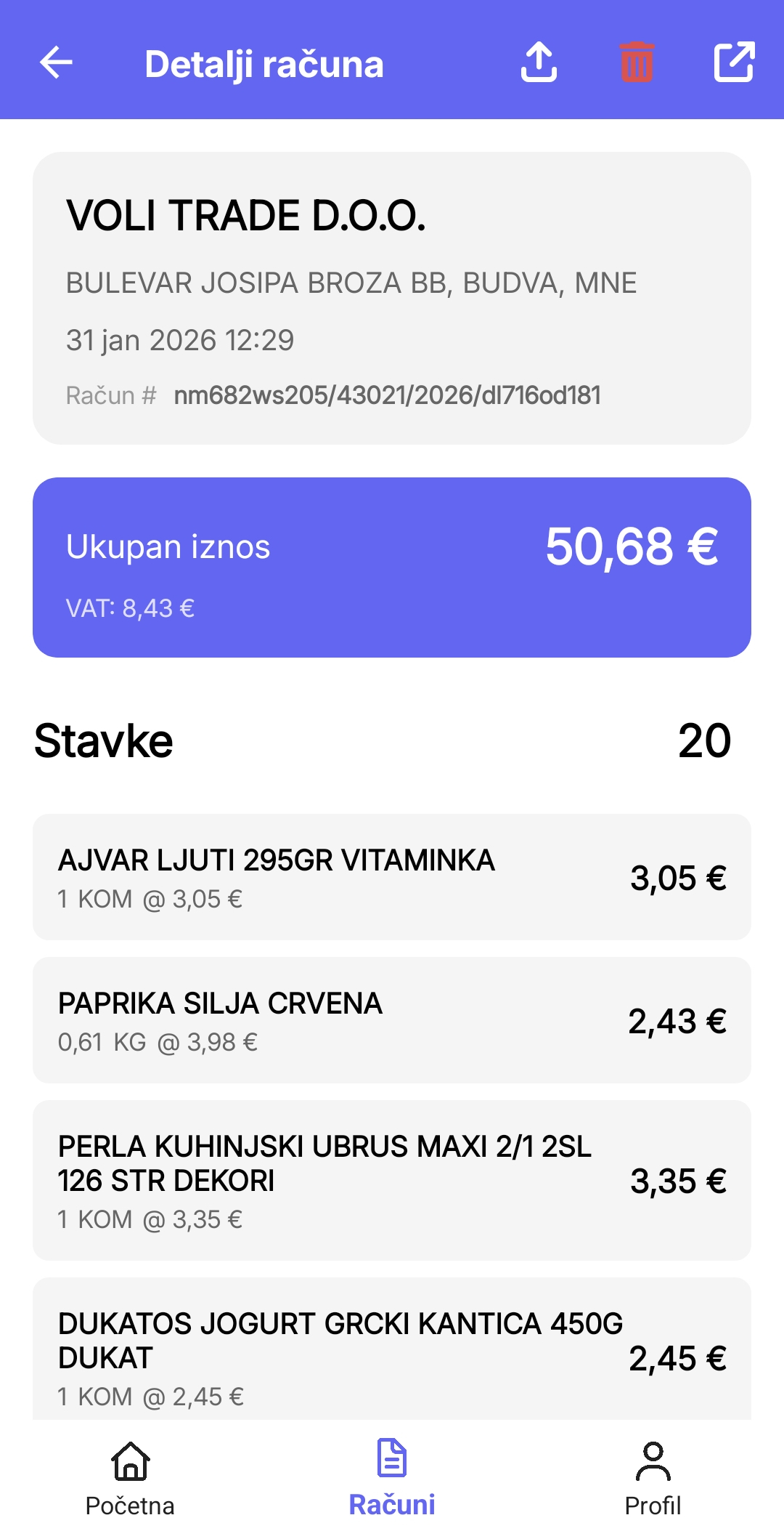 Detalji računa (light)